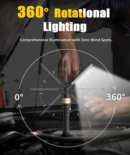 Person using 360 degree rotational light for car engine work