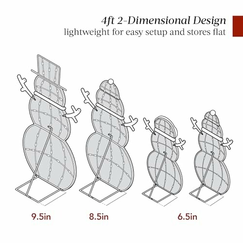 4ft 2-dimensional snowman design with varying widths for easy setup and storage.