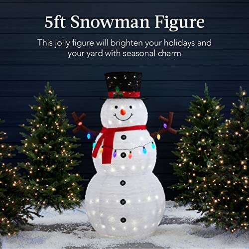 5ft Snowman Figure with holiday lights and trees