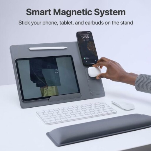 HUANUO Magnetic Laptop Stand for 10-17" Laptops, Portable Foldable Laptop Riser with Phone Holder & Wrist Cushion.