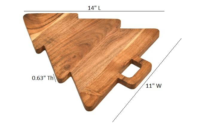 Stylish Christmas tree cutting board displayed with festive foods