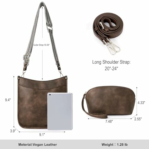 Brown vegan leather handbag set with strap and pouch. The perfect accessory for a busy lifestyle.