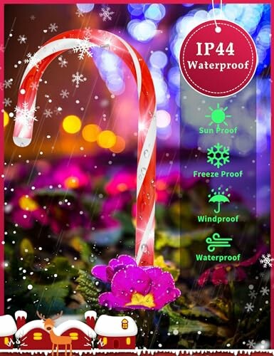 Candy cane garden light with waterproof feature and festive background