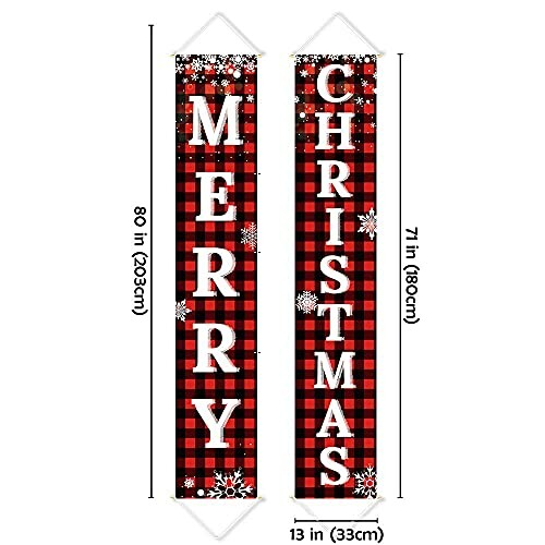 Red and black checkered Christmas banners with 'Merry' and 'Christmas' text.