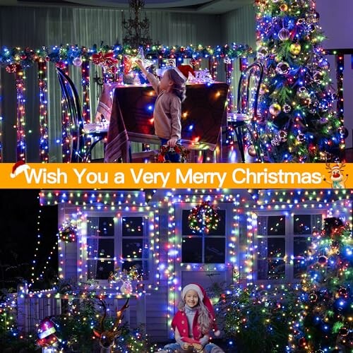 Festive home with Christmas lights and decorations