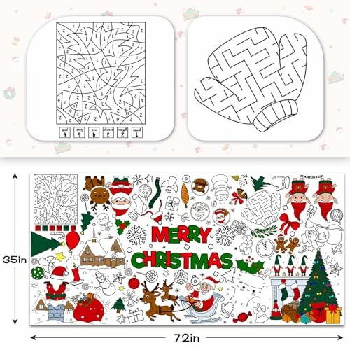 A large Christmas-themed coloring poster and games activity gift for kids with vibrant illustrations and puzzles.