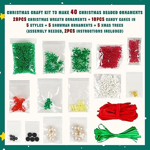 Christmas craft kit with beads and materials for making ornaments.
