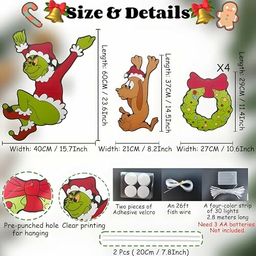 Christmas Grinch and Max decorations with wreath and lights