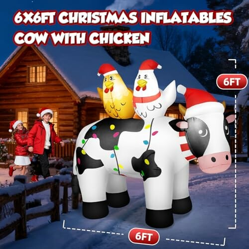 Christmas Inflatables Cow with Two Chickens