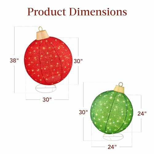 Dimensions of red and green Christmas light ornaments.