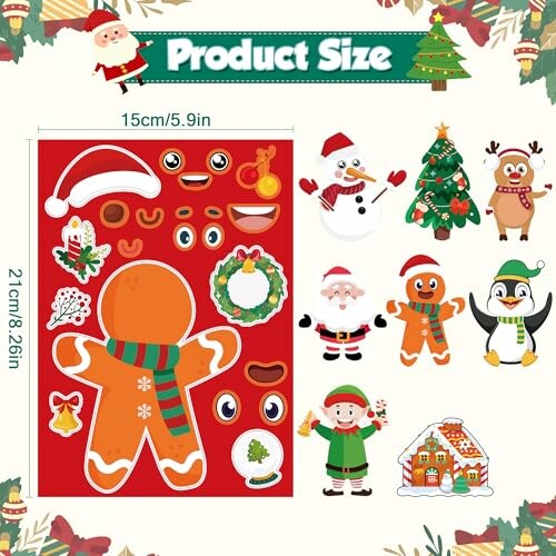 Christmas themed sticker set with gingerbread, Santa, snowman, and festive decorations.