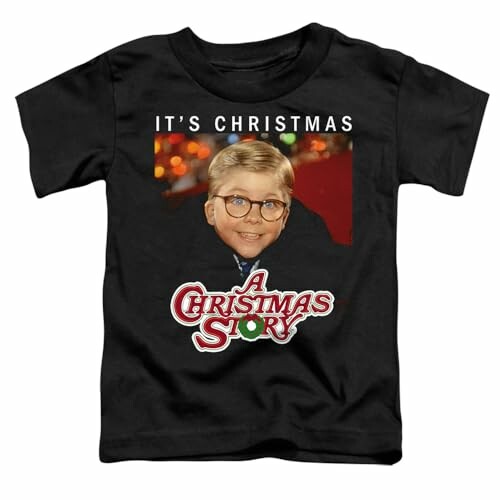 Black T-shirt with 'A Christmas Story' design featuring a child in glasses.