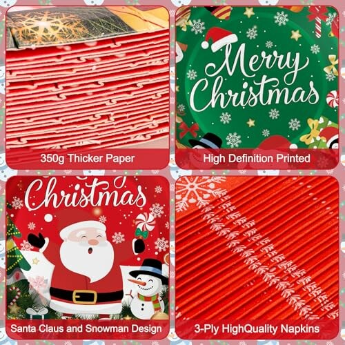 Christmas themed napkins with Santa and snowman design.