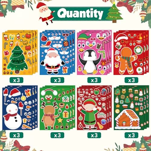Christmas-themed sticker sheets with festive designs.