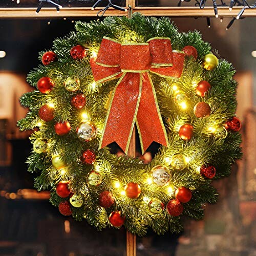 Lulu Home 16 Inch Pre-lit Christmas Wreath