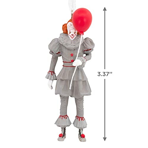 Clown figure holding a red balloon with 3.37 inch height.