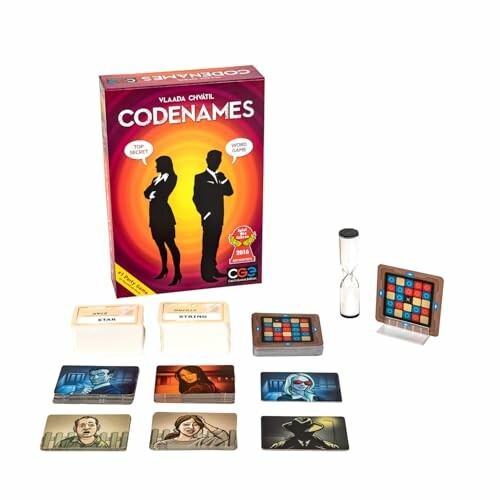 Codenames board game with box, cards, and timer. The game is perfect for players of all ages and skill levels, making it a great addition to any game collection.
