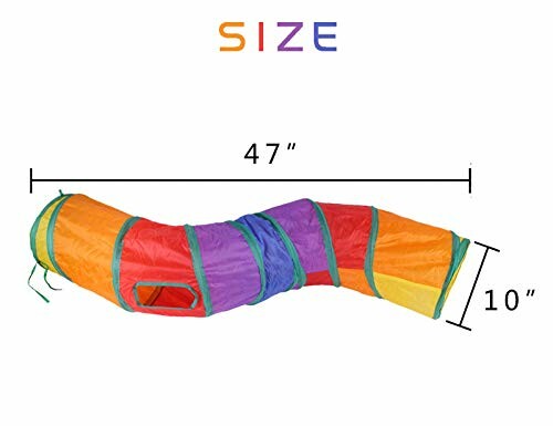 Colorful kids play tunnel with dimensions 47 inches by 10 inches.