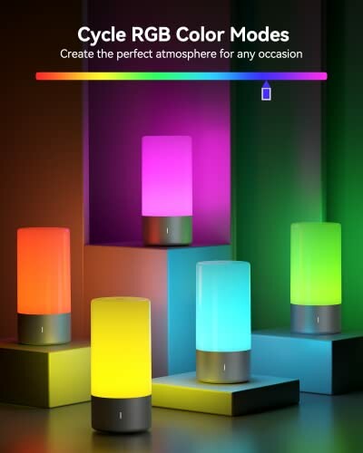 RGB lamps with various colors displayed on platforms