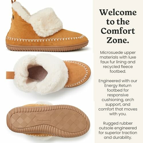 Cozy brown boots with faux fur lining and rubber outsole.
