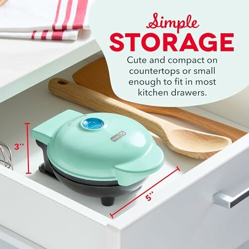 Compact kitchen appliance easily stored in a drawer with utensils.