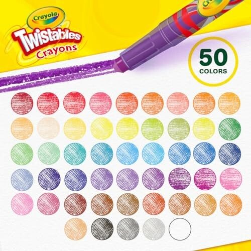 Crayola Twistables Crayons set with 50 colors displayed.