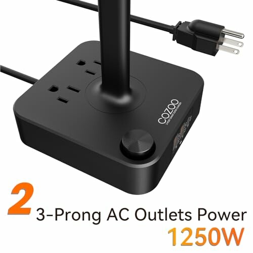 Desk lamp base with two 3-prong AC outlets and power cord.