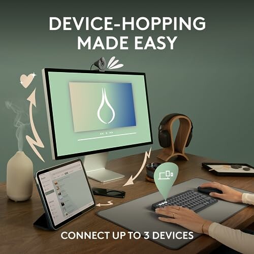 Person using multiple devices with connectivity feature.