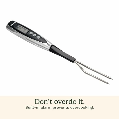 Digital meat thermometer fork with built-in alarm.