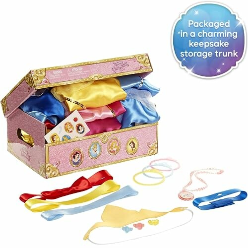 Disney princess dress-up trunk with costumes and accessories.