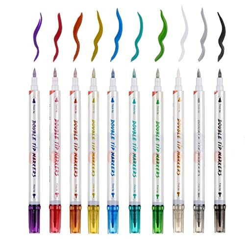 Set of double tip markers with various colors and strokes.