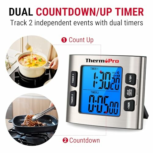 Digital dual countdown and up timer with cooking images