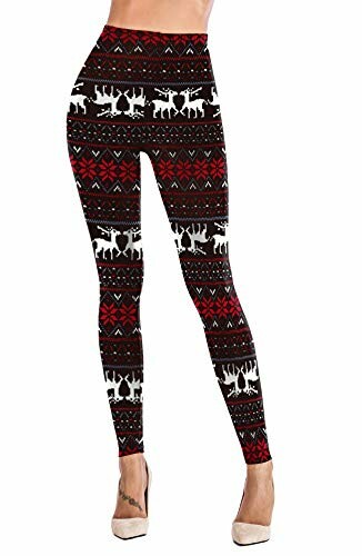 Black and red leggings with white reindeer pattern