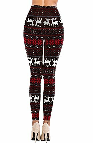 Leggings with red and black festive reindeer pattern