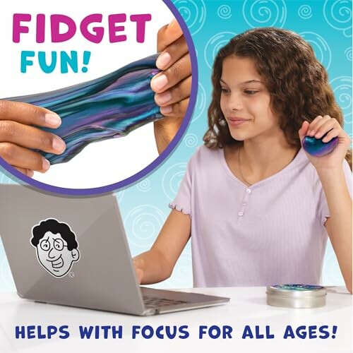 Person playing with fidget toy and laptop, promoting focus for all ages.