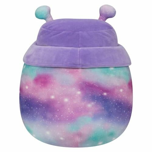 Colorful galaxy-themed squishmallow plush toy with antennae.
