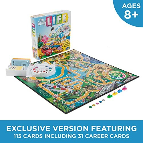 The Game of Life board game with box, cards, and board layout