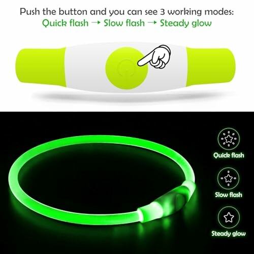 Green glow necklace with quick, slow, and steady light modes.