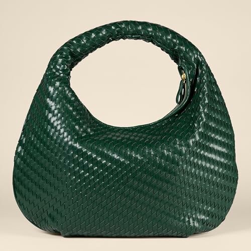 Green woven handbag with a rounded handle