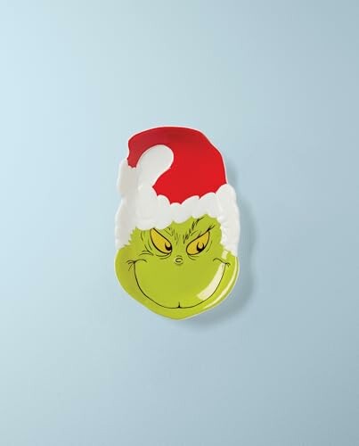 Grinch face plate with Santa hat on blue background