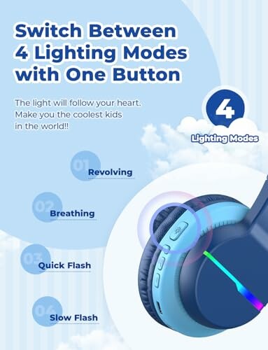 Headphones with four lighting modes: revolving, breathing, quick flash, slow flash.