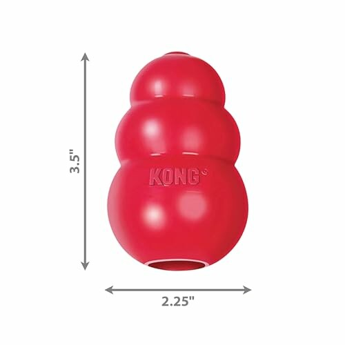 The KONG Classic dog toy with dimensions 3.5 inches tall and 2.25 inches wide, showcasing its compact size and durability.