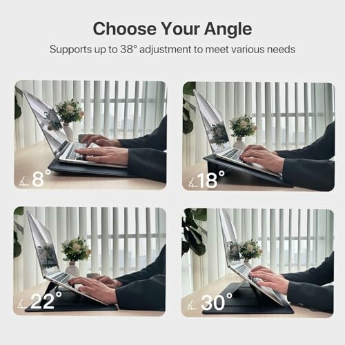 Laptop stand with adjustable angles for ergonomic use.