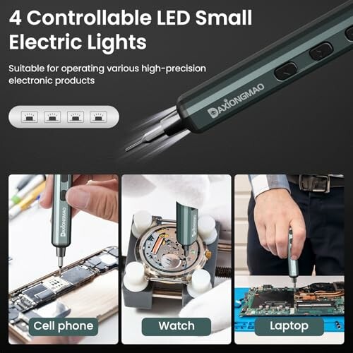 Multi-use LED electric tool for cell phone, watch, and laptop repair.