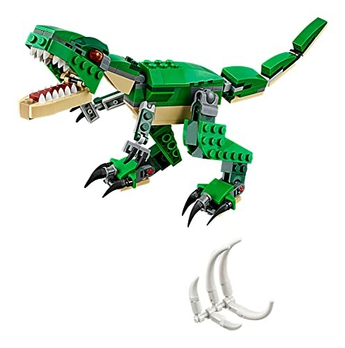 Green LEGO dinosaur toy with claws and teeth.