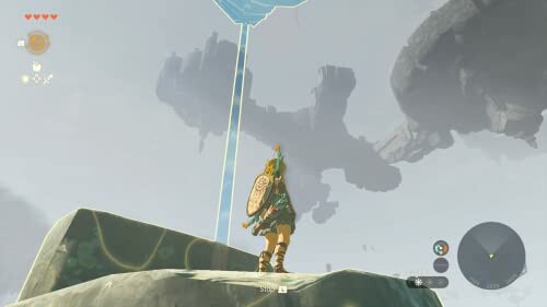 Link looking at floating islands in the sky.