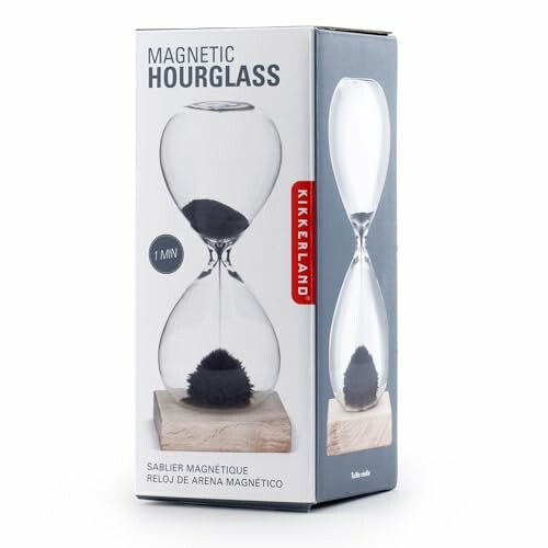 Packaging of a magnetic hourglass with a wooden base