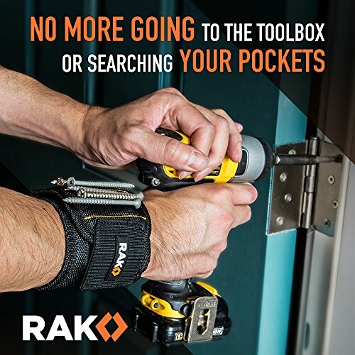 Person using drill with magnetic wristband holding screws.
