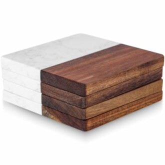 Marble Coasters: 4-Piece Set of Acacia Wood Marble Coasters