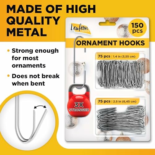Pack of 150 metal ornament hooks, strong and bend-resistant.
